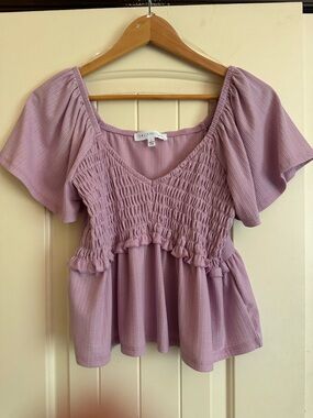 Smocked Peplum Blouse in Lilac
